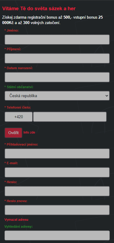 Registrace z aplikace nebo webových stránek